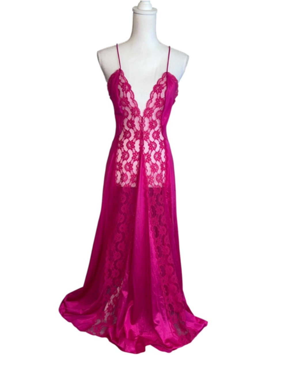 VTG Val Mode Maxi Fuchsia Lace Chemise & Slip M